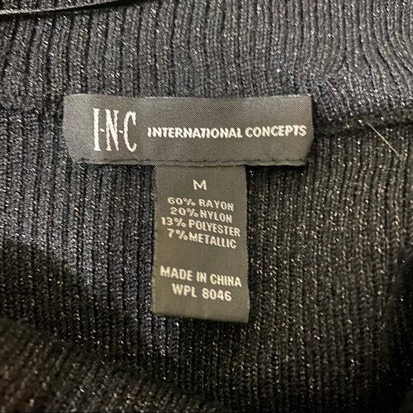 INC cowl neck cuffed short sleeve BLACK sparkly sweater with front pockets - Picture 3 of 11